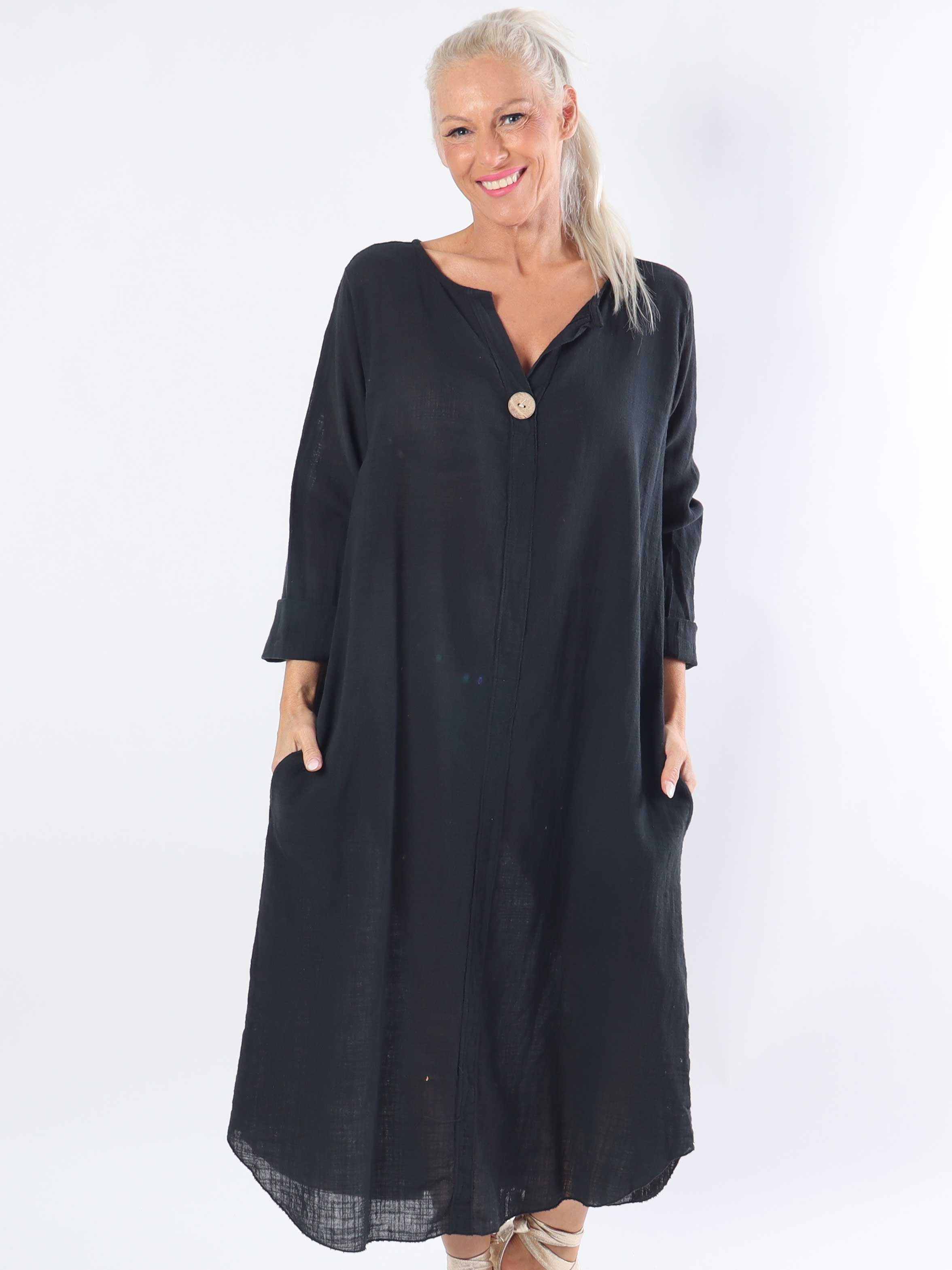 Arizona - Lang plus size bomuldskjole i hørlignende stof